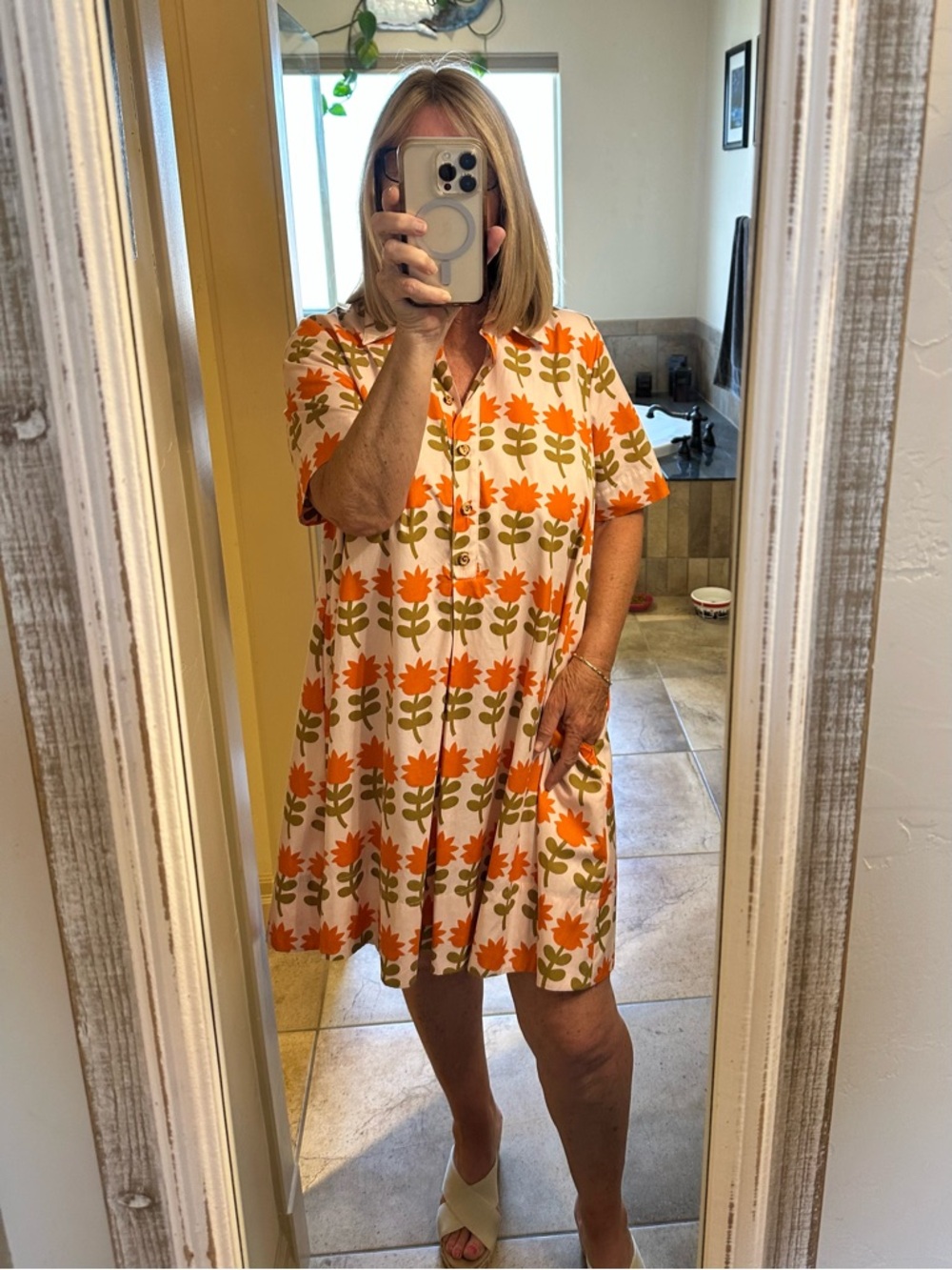 NWT Uncle Frank Orange & Green Floral Button-Front Mini Dress